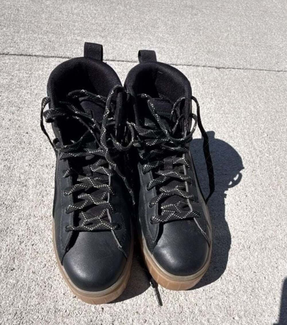 Puma Mayze Mid Gentle Black Leather Platform Mid-Top Sneakers